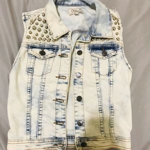Acid Wash Studded Denim Vest